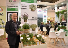 Eyal Kleinberger of Hishtil with Thymus Mastichina Compact PomPom, a selection of wild plants from seed with pretty pompom flowers when they bloom and a gum-flavoured fragrance. Not to mention, good for your health.