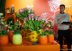 Dutch tulips in exotic vases