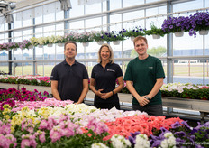 Harm, Josefien and Gijs of Takii Seed in their bright greenhouse