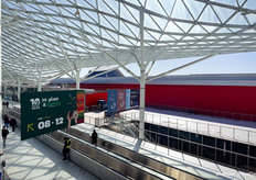 A sunny Milan and entrance to Myplant & Garden, on the same site the ice skating section of the Winter Olympics took place