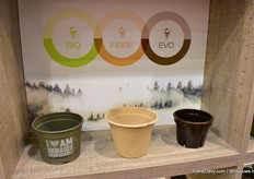 The degradable pot family of Desch Plantpack; Bio, Fibre (paperpulp) and Evo.