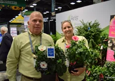 Tim Gartrell and Jenny Cady with Aris Horticulture, showing the Pink Punch Wind and White Treasure Wind Hibiscus