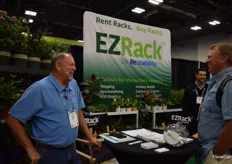 Jim Rice with EZRack by Reusability having a good time with visitors.