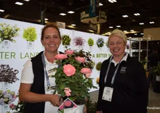 Ginny Squires and Laura Swanson with Spring Meadow Nursery. Ginny is showing a Reminiscent Coral which is available in 3 colors, white, coral and pink