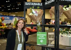 Monica Triano with A-Roo Company, showing their sustainable packaging