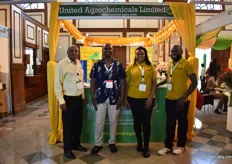 The team of United Agrochemicals Limited (with Jeremiah Aketch, a freelance marketer, second on the right) presenting some of their agrochemicals. 