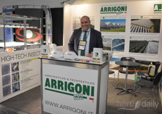 Leonardo Mannarelli with Arrigoni shows the agrotextiles of the company.
