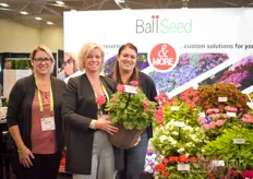 Heather Machin, Felicia Vandervelde & Tanya Carvalho with Ball Seed showing the Galaxy Geranium in watermelon colour.