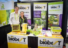 Jack Maruna & Veronica Cervantes with Biobest Canada showing of course the bumblebees, but also Nutrimite and other IPM solutions.