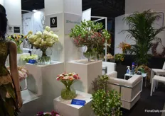 Flowers and post harvest solutions on display.