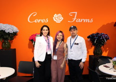 Silvia Buitron, Elizabeth Sarango and Patricio Ruiz from Ceres Farms, who had a stand full of uniquely colored roses