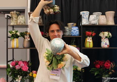 Sebastian Ponce, Dream Farms is showing of how great their fresh flower arrangements are in a non-spill vase