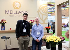 Adrian Soulie and Rowan Godfrey of Meilland International, next to the yellow Meinipura Eureka rose