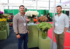 Gilbert Rodriguez and Daniel Espinosa of Bellaflor Group, next to the corner of flowers that drew the most attention in their stand