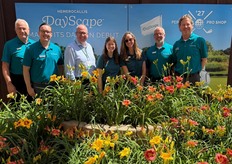 The Darwin Perennials team showcases its new Hemerocallis series at California Spring Trials. The Daylily DayScape assortment launches with nine colors that are highly resistant to rust and disease. They have a high bud count and are self-cleaning and cold opening. Left to right: Karl Batschke, Mike Annes, Alan Rouse, Sarah Greenwood, Sara Mellard, Chris Fifo, and Darren Barshaw.