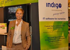Annelies Michels from Indigo Solutions in the booth that was teamed up together Flier Systems and Aris.