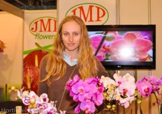 Alena Kryvyda represeting Polish flower grower JMP Flowers. They have an impressive modern greenhouse operation in Poland where they grow anthuriums and Phaelenopsys.