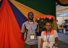 Tali Ibrahim Mohammed of Abu Zarara and Halima Haij of New Day Flowers in the booth of Abu Zarara.