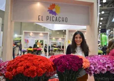 Viviana Gomez of El Picacho. They grow 22 carnation varieties in a 9 ha greenhouse in Colombia. It is the first time at the FlowersExpo. By exhibiting at this show bition they try to enter the Russian market.
