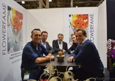 In front of the picture: Mark Frank and Peter van der Sluis. Under the name Flower Fame they make the flower arrangements at different exhibitions; Flowers Expo in Kiev, Nordic Flower Expo in Malmö and FlowersExpo in Moscow. In the back: Nico de Jager of BureauSierteel in the middle and Kuno Jacobs of Nova exhibitions on the right.