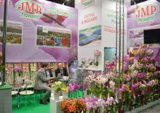 The large booth of JMP Flowers, full of orchids.