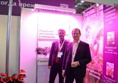 Maciej Krol and Wim Steeghs of Philips showing the LED light which saves 40% energy.