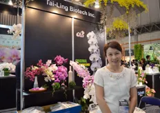 Cherry Chen of Tai-Ling Biotech. This Taiwanese grower cultivtes orchids in a 80,000 m2 sized greenhouse. THey export finished plants and cut flowers to Japan and Turkey, plants to the United States and flasks to Germany.
