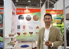 Yasantha Lofugamaga of Eco Soil from India. He is showcasing his products at the Gardex, the exhibition that is held next to and concurrently with the IFEX.