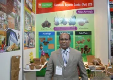 Tissa Kumarasiri of COco Tech from Sri Lanka. He was showcasing his products at the Gardex, next to the IFEX.