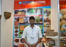 Sumith Rohana of Sumith Coir from Sri Lanka. He is showcasing his products at the Gardex, next to the IFEX.