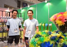 Yoshihiko Mori and Sagtoshi Nakajima oif Palace Chemical. They sell products to dye flowers.