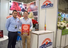 Carlos Sanchez and Carlos Nevada of Ecuanros. Currently the export a little bit of their roses to Japan. They are at the show to increase their exports Japan. They grow 120 rose varieties in a 80 ha sized greenhouse in Ecuador. At the show, they won the Best Overseas grower award for their Deep Rose Flower.