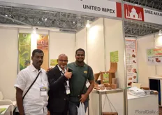 Jagedheesh Akkumar and Anbu of United Impex together with Kamaraj of Sakthi. They are showcasing their products at the Gardex, a show held next to the IFEX.