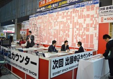 The exhibition floor for 2016. The red spaces are book.