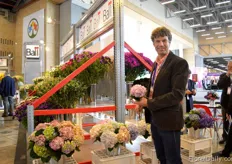 Edo Kolmer of Agriom, a breeder holding one of its hydrangea varieties. In the Netherlands, they have a 7,000m2 sized greenhouse which is divided in 14 departments. In each department, they breed/ test a different variety.