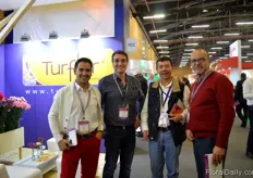Diego Velendia of Turflor with visitors. He grows 150 varieties of carnations and spray carnations in Colombia. His main export market is Japan.