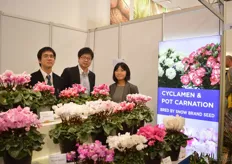 Akira Yokkofuij, Keiichi Hoshikawa and Keiko Akimoto of Snow Brand Seed, Japanese breeders of cyclamen and pot carnations.