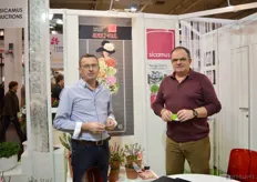 Jean-Yves Coulbault and Christophe Camus of Sicamus. They are presenting the Rendez Vous. According to Coulbault, the Rendez Vous brand is becoming a well-known Brand. They breed and grow hydrangeas and export around 80% all over Europe.