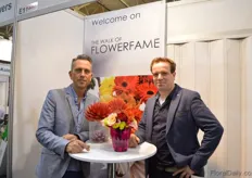 Mark Frank of Mark Frank and Peter van der Sluis of Blooming at the booth of Flowerfame. Flowerfame is a concept that supports companies that want to differentiate themselves at an exhibition. They can design the stand and promote the products in a different manner.
