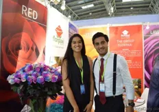 Valeria Lobato and Andrés Mancero from Florpaxi. SInce one year, this Ecuadorian rose grower is exporting roses to China. According to Mancero, the tinted are the most popular roses.