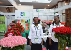Peris Maina and Juliana Rono of Karen Roses. They grow 54 rose varieties in a 70 ha sized greenhouse in Kenya. Their main markets are Germany, UK, Australia, Saudi Arabia and Dubai. They supply all markets direct as their buyers demand for this service.