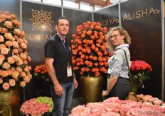 Simon Blinco of Fontana Group and Allison Craft of EFK Group, who was visiting the show. They are standing in front of a new variety that they are growing, the Tabascpo of NIRP.