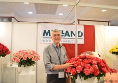 Bruno Etavard of Meilland standing next to the Frou Frou. According to Etavards, this rose has an unusual look and opens fully. At the moment, it is being grown by Red Lands roses and Uhury and Subati will start planting it soon.