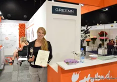 Evelien Rademakers of Greenn, organizor of the Dutch pavilion at the Expo. The company won a medal - a silver one - for 'best booth'