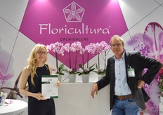 "Julia and Joop de Boer of Floricultura standing in front of the 'Magic Art', one of their bestsellers. They are exhibiting at the show to promote their brand. They sell young and half finished orchid plants. "In Russia, not many growers grow orchids from young plants, but from half finished plants. Within 12 weeks, they can finish an orchid which enables companies to make a relatively good turnover."