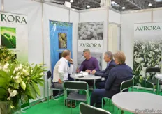 Alexander Ghione of Avrora talking with visitors. Avrora exports Israeli Gypsophila and greens to Ukraine and Russia.