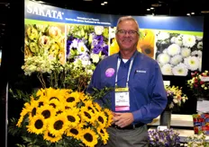 Brad Smith of Sakata Ornamentals, with the colour blasting sunflowers of the breeder.