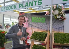Gael Decock of Decock plants. For the first time, this belgium young plant grower is exhibiting at the show. They have put their dipladania, pelargonium and herbs like lavender and mint in the spotlight.