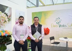 Manuel Diez and Adrian Moreno of Flores Verde. They grow 68 rose varieties in a 20ha greenhouse. Their main markets are USA, Asia, Australia and Europe. And in Europe they are eager to expand.