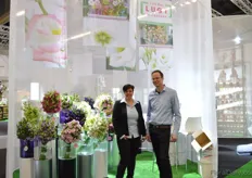 Jolanda and Mercen van der Lugt of Van der Lugt Lisianthus. They introduced nine new varieties at this exhibition. For many years, they presented their flowers at the Galleria and were very pleased when they heard about the idea of organizing Floradecora.